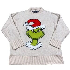American Eagle The Grinch Sweater Women Large Tan Christmas Soft Fuzzy Rib
